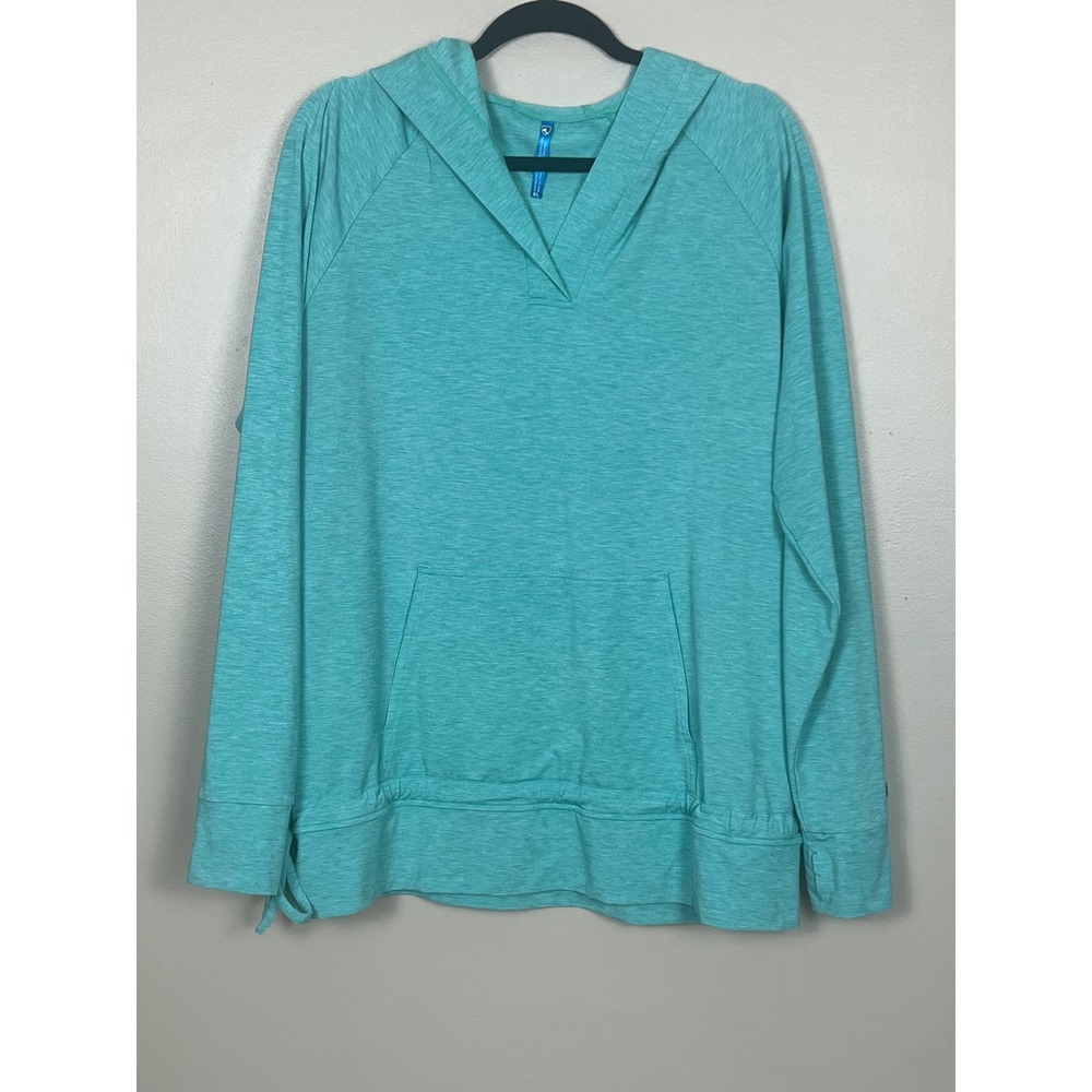 Kuhl Womens XL Teal Heathered V-Neck Hoodie Long Sleeve Thumbhole Pullover